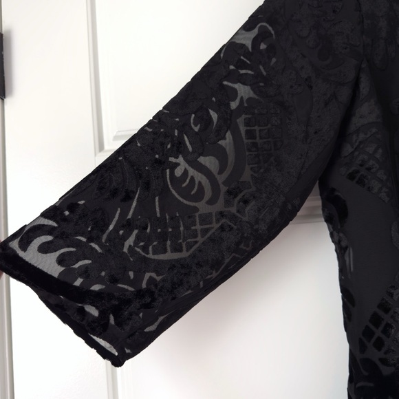 Talbots RSVP Burnout Velvet Blouse Large Black Sheer Dressy Lined Dark Romantic - Picture 3 of 11